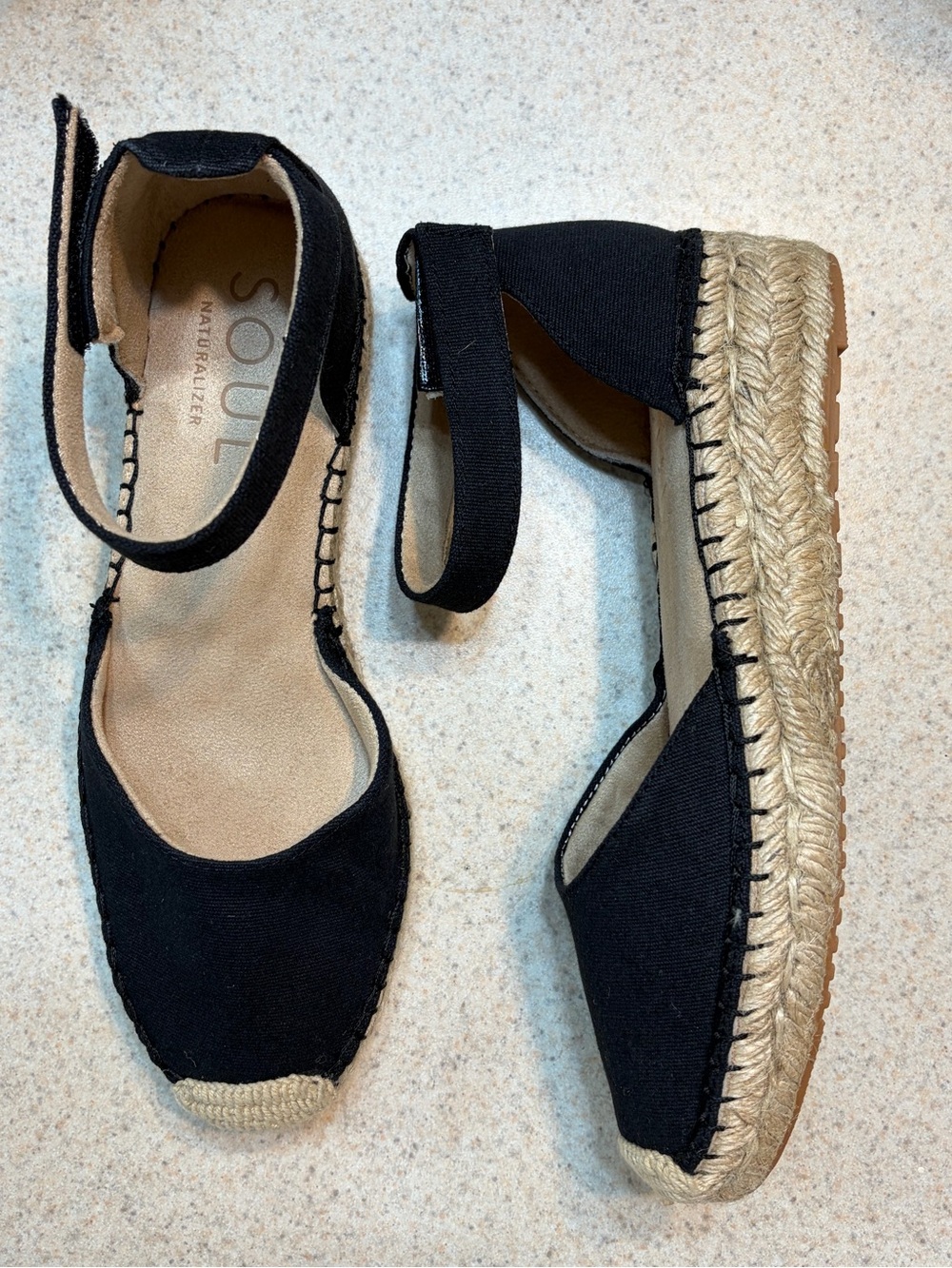 Naturalizer Black Canvas Espadrille Wedge Sandals with Ankle Strap